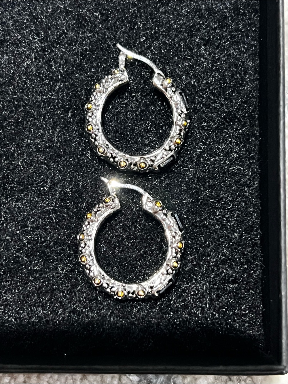 DESIGNER INSPIRED Silver-Tone Hoop Earrings with Black Accents